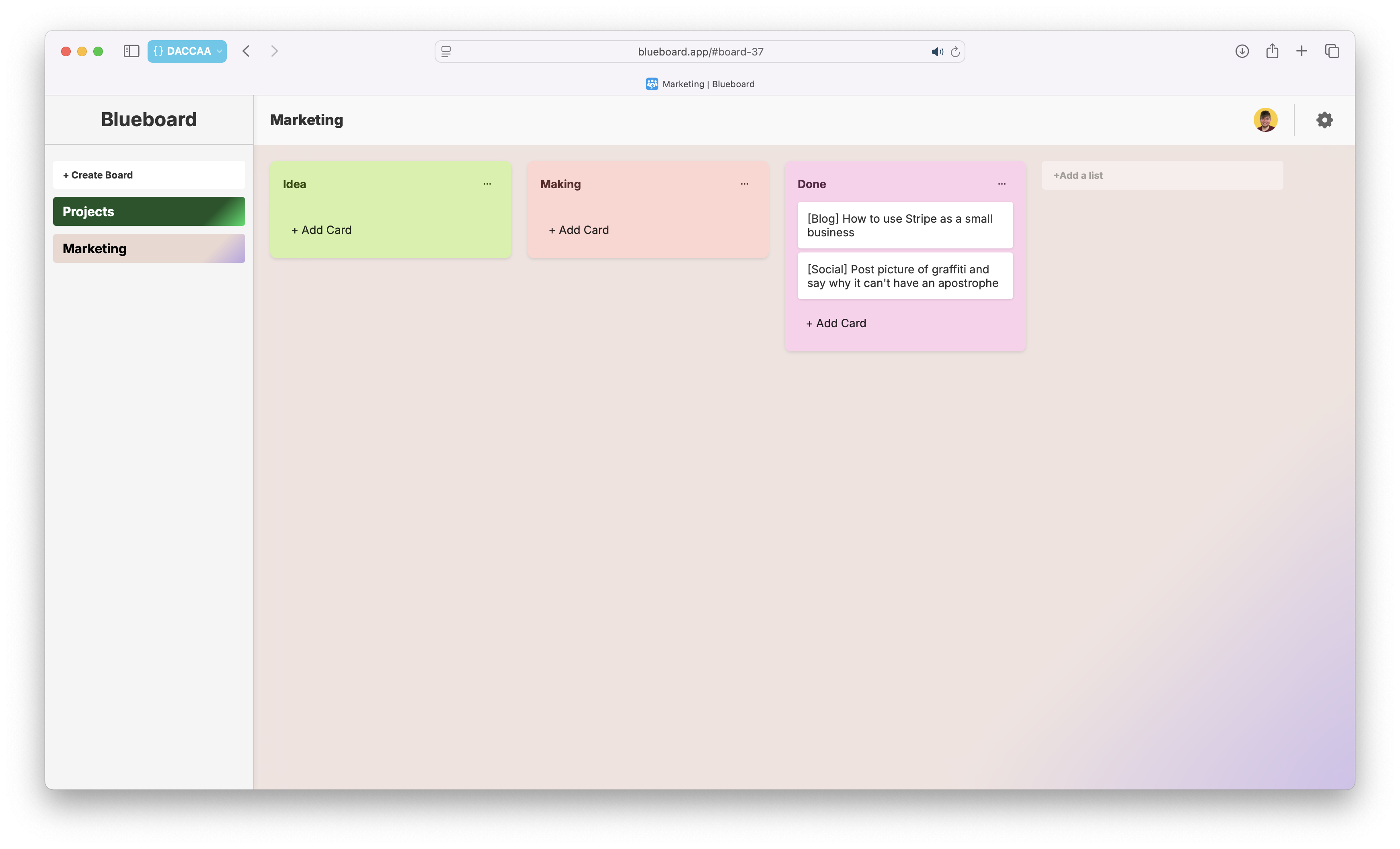 Blueboard Dashboard Preview